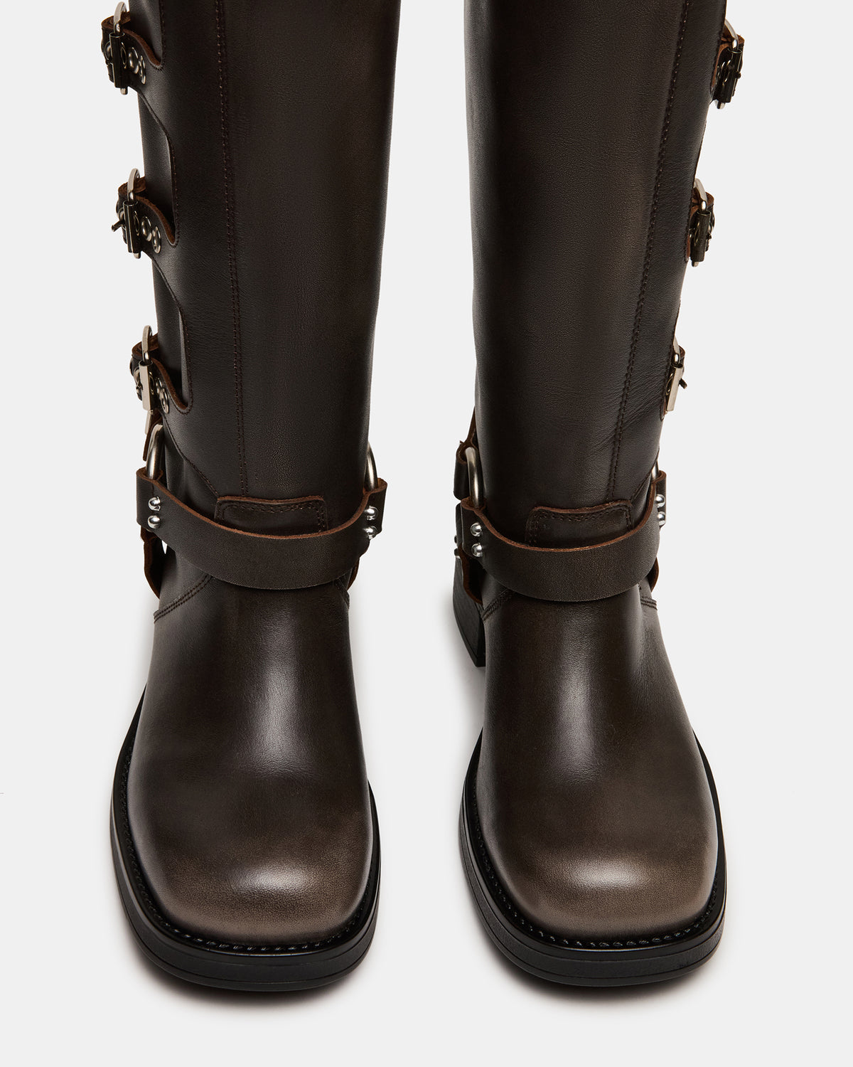 ROCKY Brown Distressed Wide Calf Knee-High Moto Women's Boot | Steve Madden
