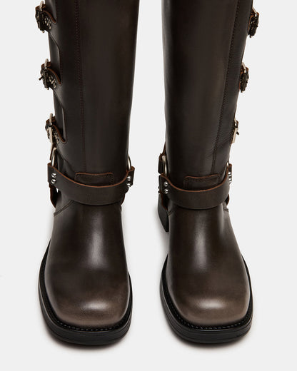 ROCKY Brown Distressed Wide Calf Knee-High Moto Women's Boot | Steve Madden