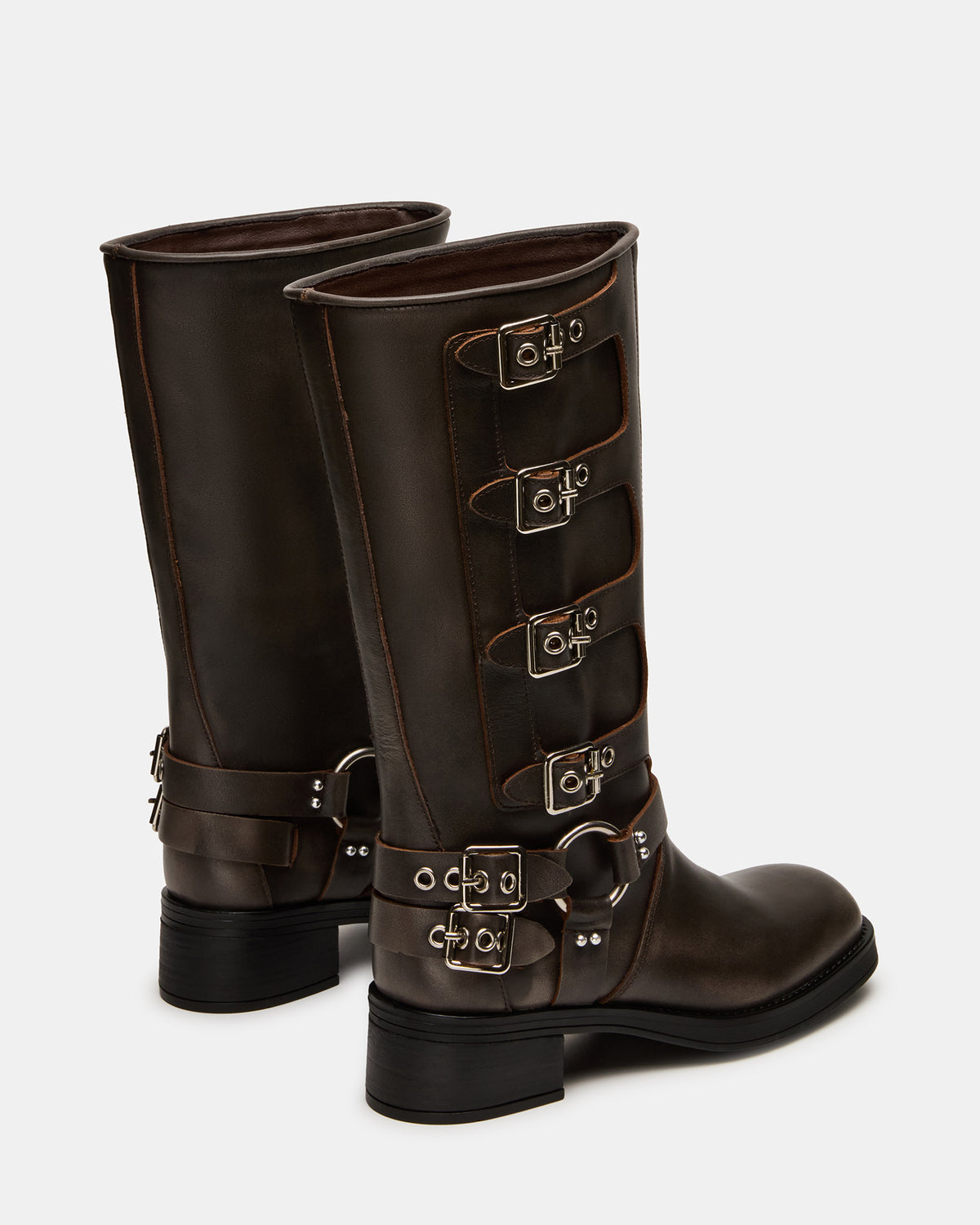 ROCKY Brown Distressed Wide Calf Knee-High Moto Women's Boot | Steve Madden