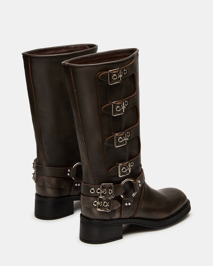 ROCKY Brown Distressed Wide Calf Knee-High Moto Women's Boot | Steve Madden