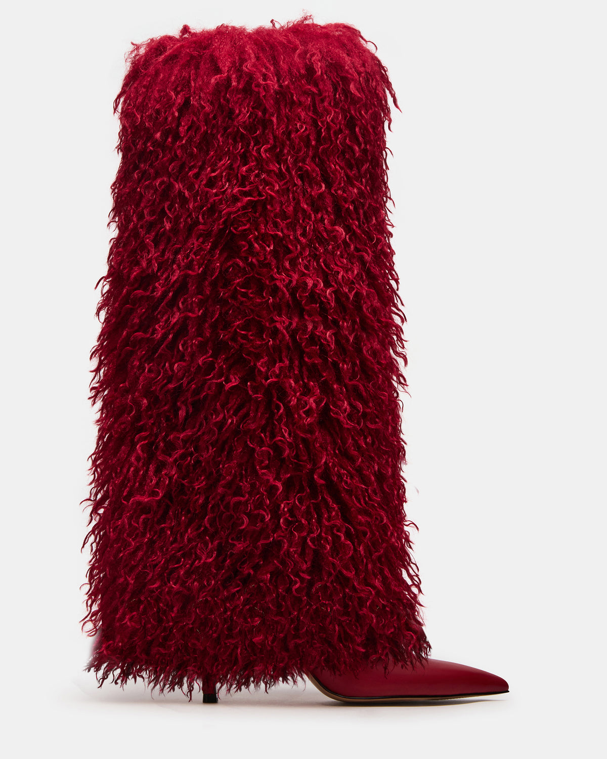 ICON Red Pointed-Toe Faux Fur Knee-High Stiletto Heel Women's Boot | Steve Madden