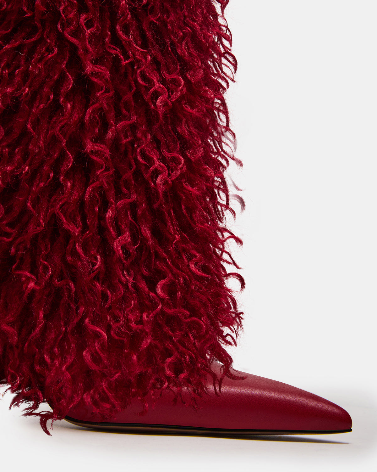 ICON Red Pointed-Toe Faux Fur Knee-High Stiletto Heel Women's Boot | Steve Madden