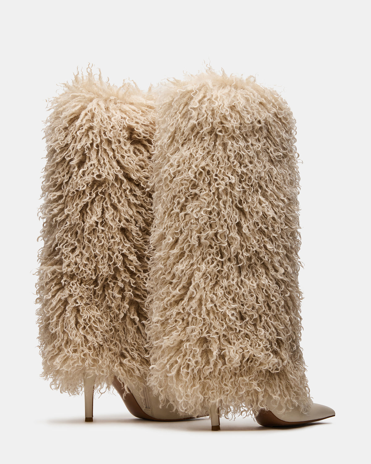 ICON Off-White Pointed-Toe Faux Fur Knee-High Stiletto Heel Women's Boot | Steve Madden