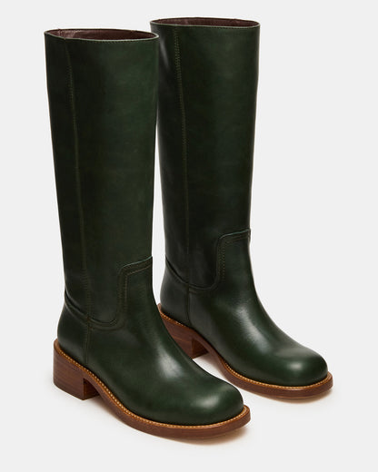 RIGGS Dark Green Leather Square-Toe Women's Boot | Steve Madden