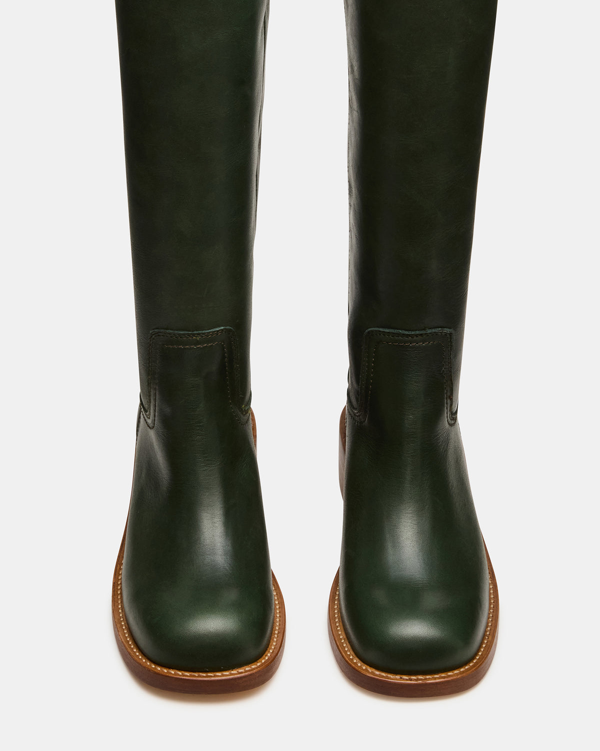 RIGGS Dark Green Leather Square-Toe Women's Boot | Steve Madden