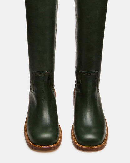 RIGGS Dark Green Leather Square-Toe Women's Boot | Steve Madden