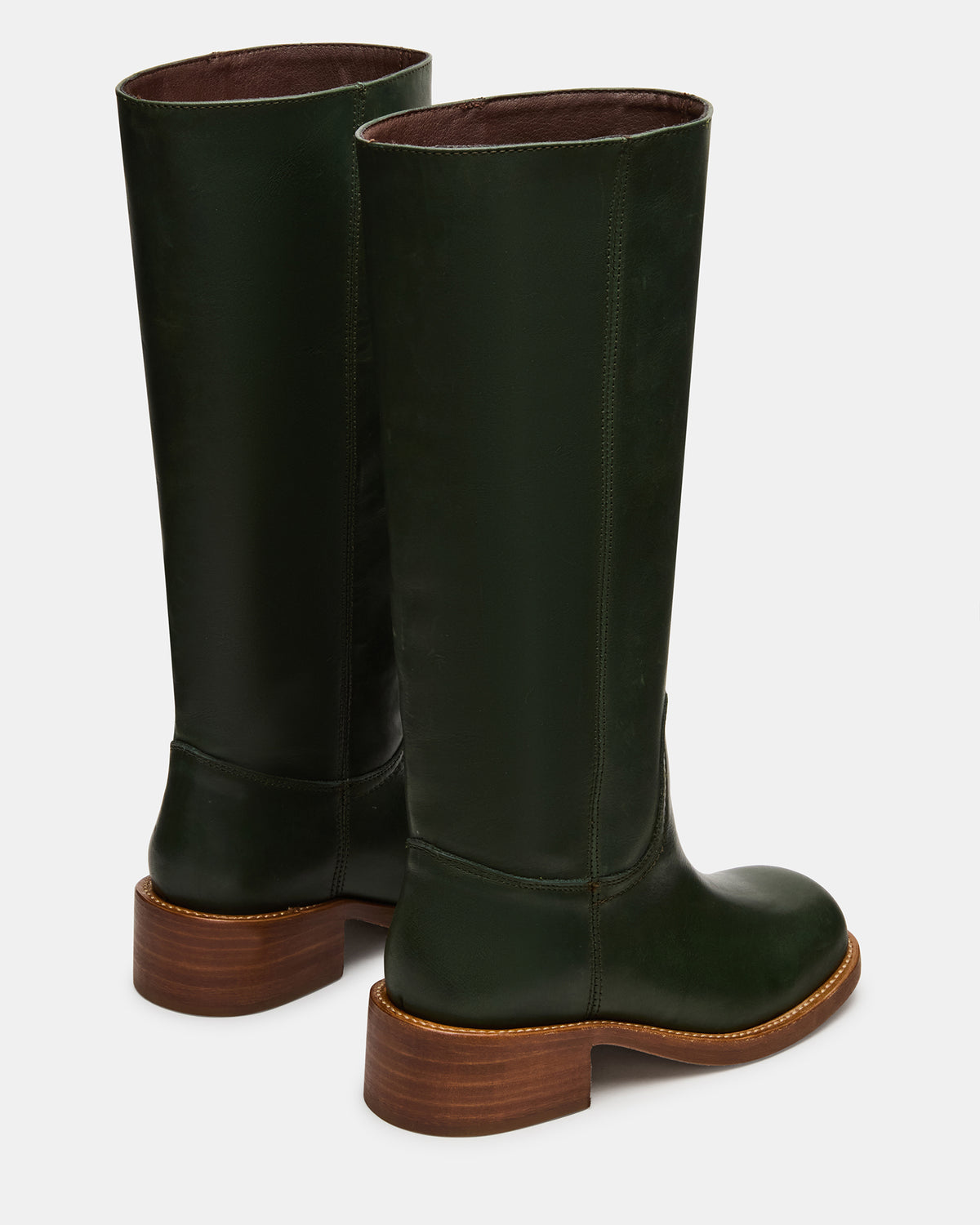 RIGGS Dark Green Leather Square-Toe Women's Boot | Steve Madden