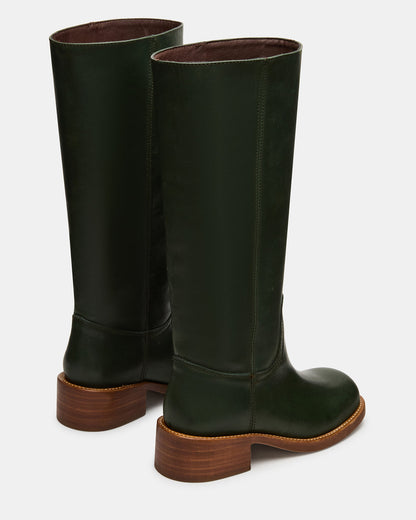 RIGGS Dark Green Leather Square-Toe Women's Boot | Steve Madden