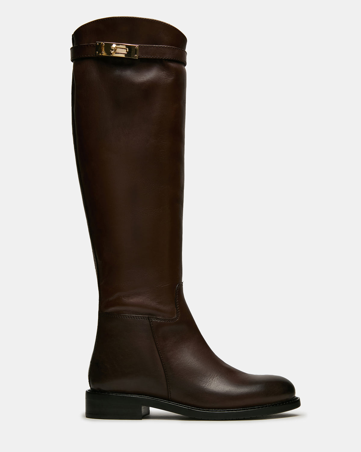 BEXLEY Brown Leather Knee-High Round-Toe Buckle Women's Boot | Steve Madden