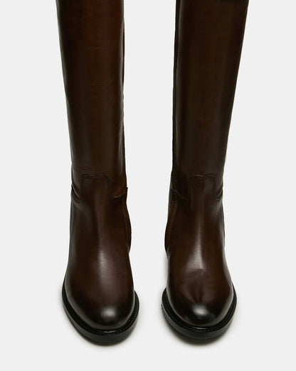 BEXLEY Brown Leather Knee-High Round-Toe Buckle Women's Boot | Steve Madden