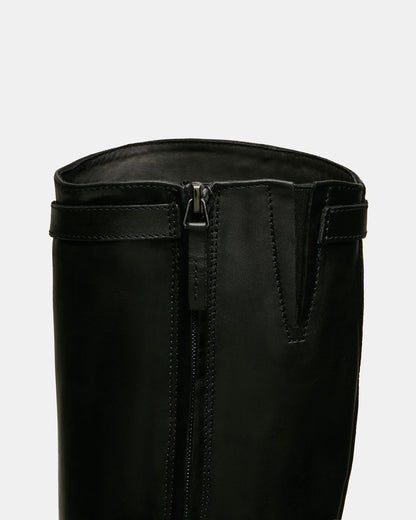 BEXLEY Black Leather Knee-High Round-Toe Buckle Women's Boot | Steve Madden