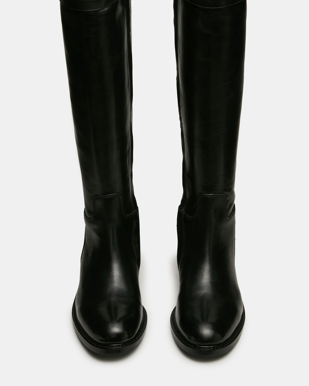 BEXLEY Black Leather Knee-High Round-Toe Buckle Women's Boot | Steve Madden