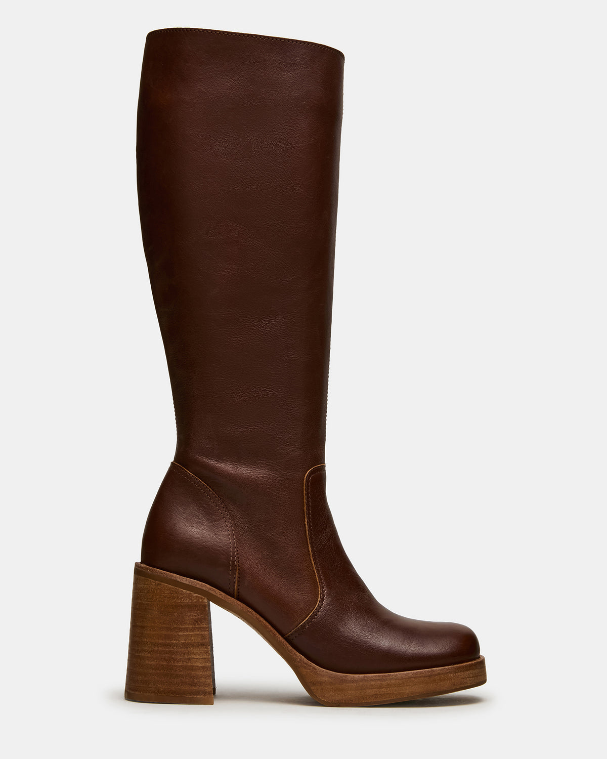 FOLIE Rust Leather Square-Toe Block Heel Knee-High Women's Boot | Steve Madden