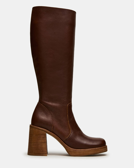 FOLIE Rust Leather Square-Toe Block Heel Knee-High Women's Boot | Steve Madden