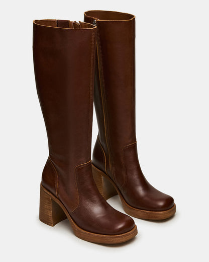 FOLIE Rust Leather Square-Toe Block Heel Knee-High Women's Boot | Steve Madden