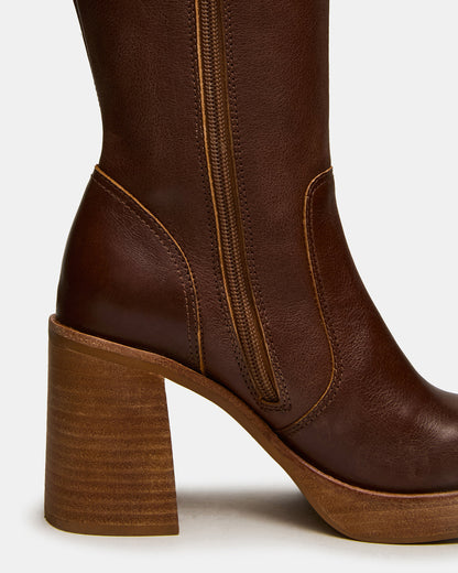 FOLIE Rust Leather Square-Toe Block Heel Knee-High Women's Boot | Steve Madden