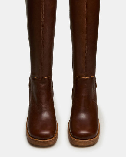 FOLIE Rust Leather Square-Toe Block Heel Knee-High Women's Boot | Steve Madden