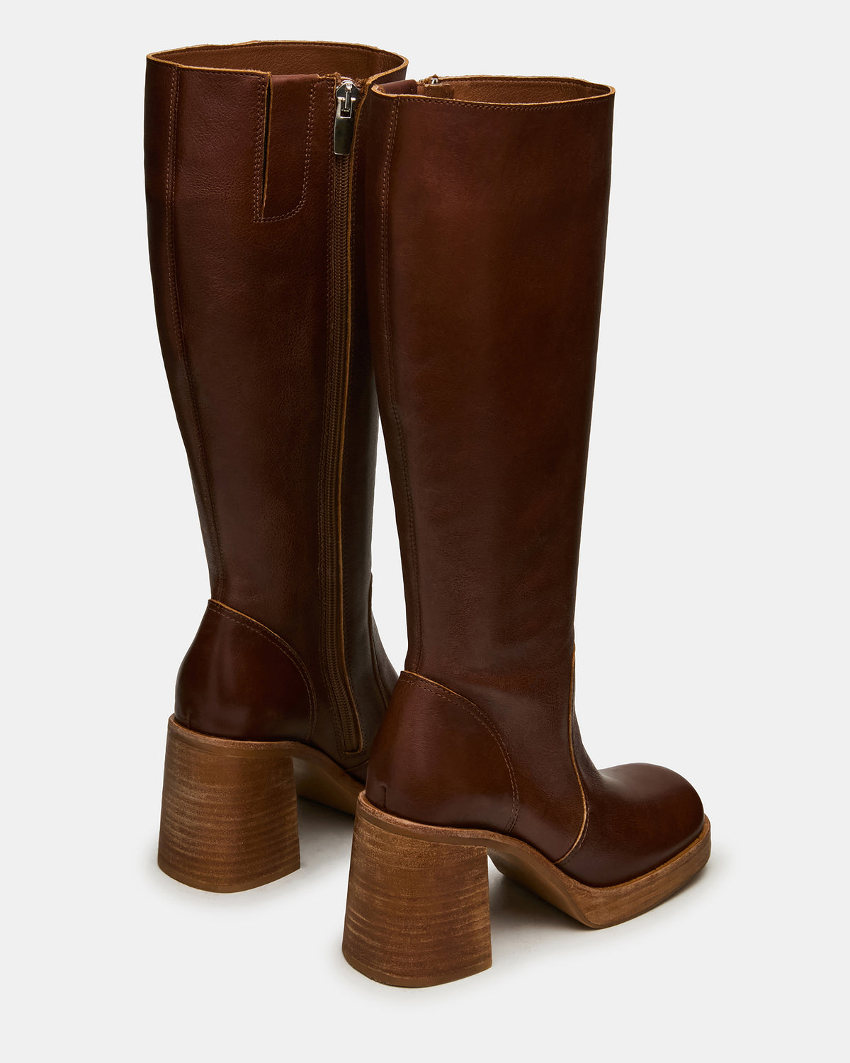 FOLIE Rust Leather Square-Toe Block Heel Knee-High Women's Boot | Steve Madden