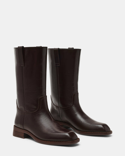 PRIMO Brown Leather Square-Toe Women's Boot | Steve Madden