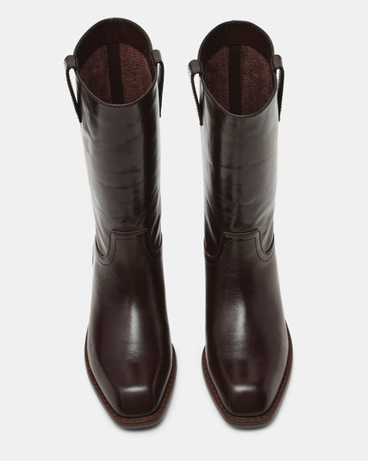 PRIMO Brown Leather Square-Toe Women's Boot | Steve Madden