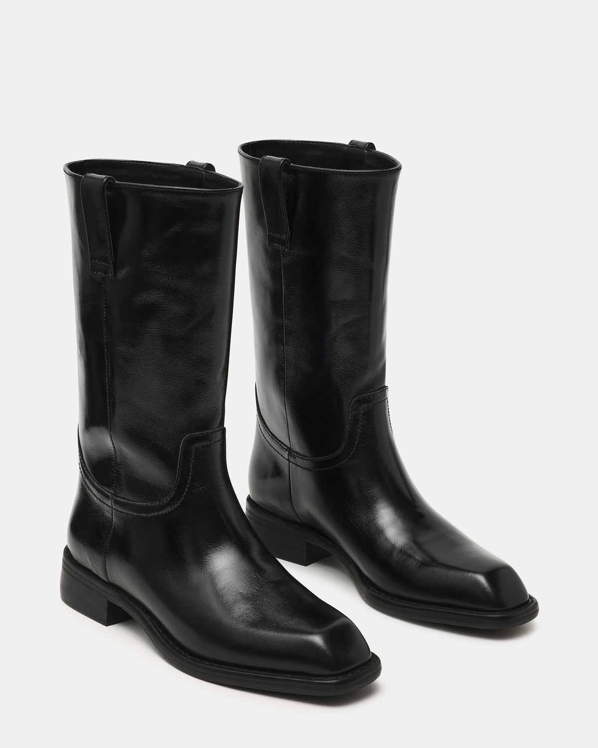 PRIMO Black Leather Square-Toe Women's Boot | Steve Madden