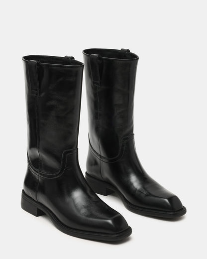 PRIMO Black Leather Square-Toe Women's Boot | Steve Madden