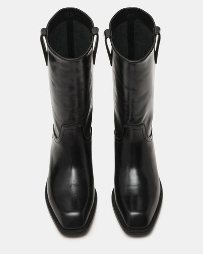 PRIMO Black Leather Square-Toe Women's Boot | Steve Madden