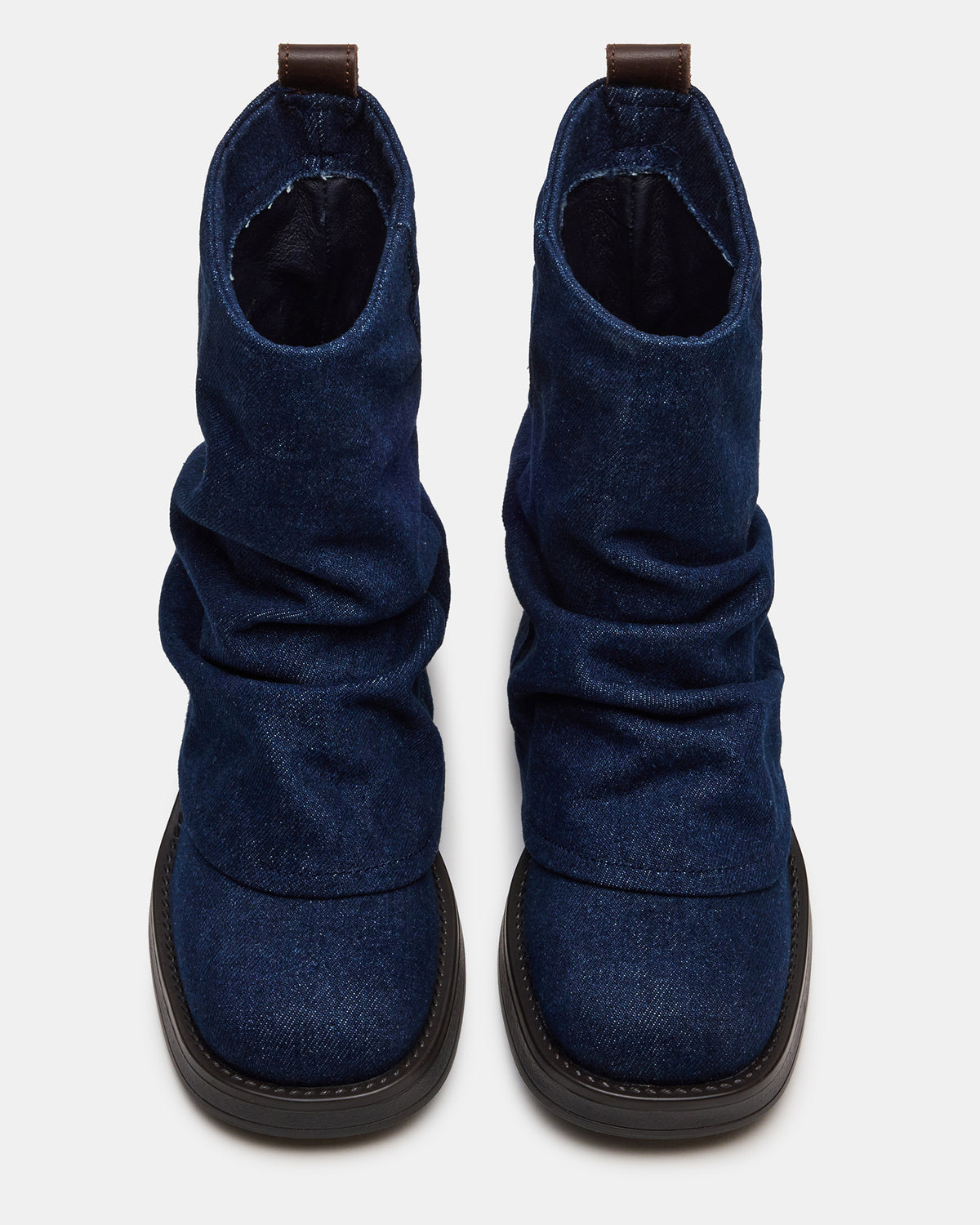 BENJI Denim Fabric Cuffed Fold-Over Moto Buckle Women's Ankle Boot | Steve Madden