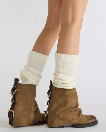 BENJI Denim Fabric Cuffed Fold-Over Moto Buckle Women's Ankle Boot | Steve Madden