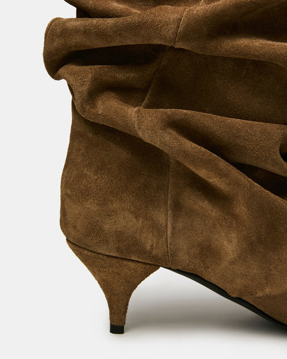 LEXEN Taupe Suede Pointed-Toe Fold-Over Scrunched Women's Ankle Boot | Steve Madden