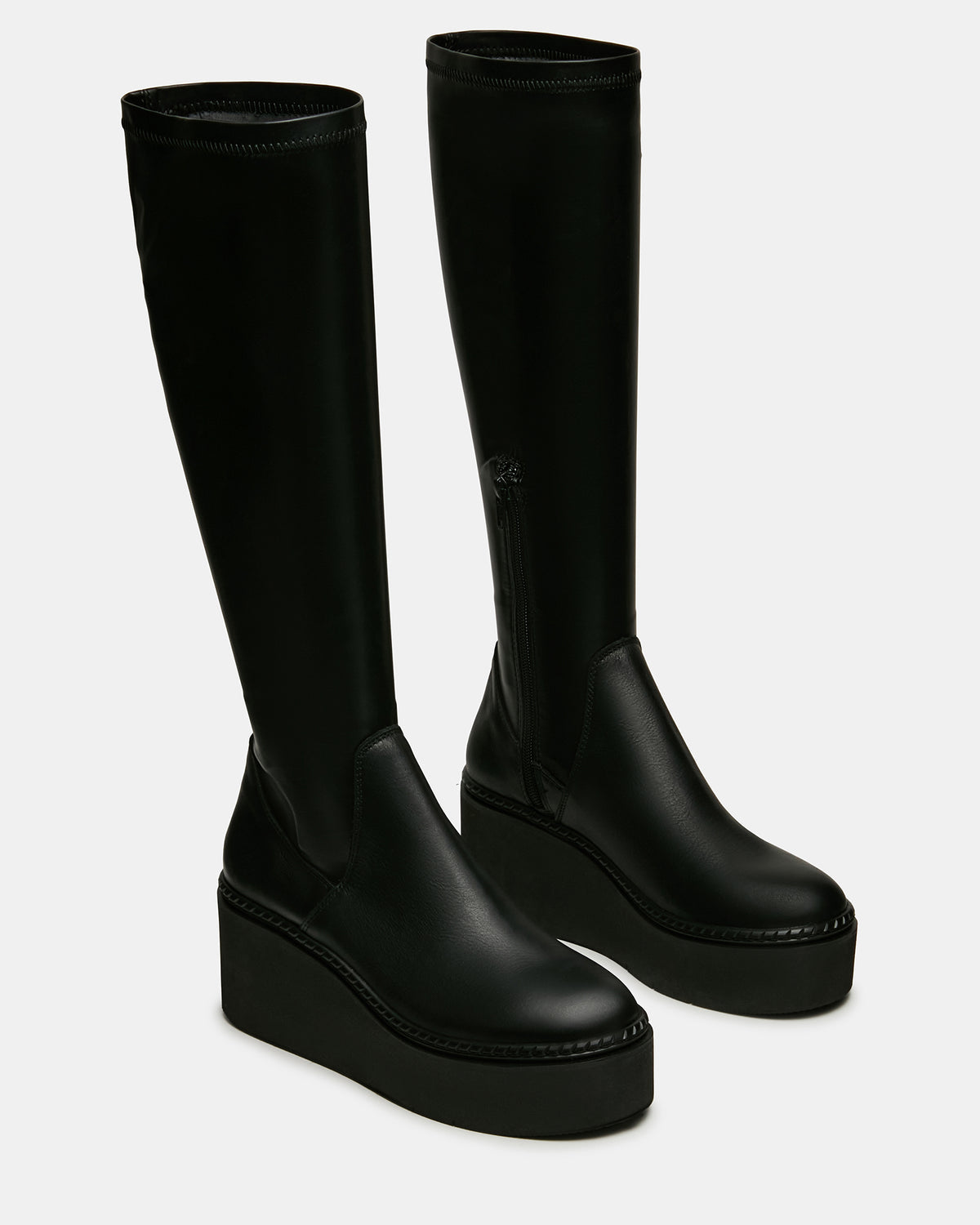 DRACO Black Knee-High Round-Toe Platform Women's Boot | Steve Madden