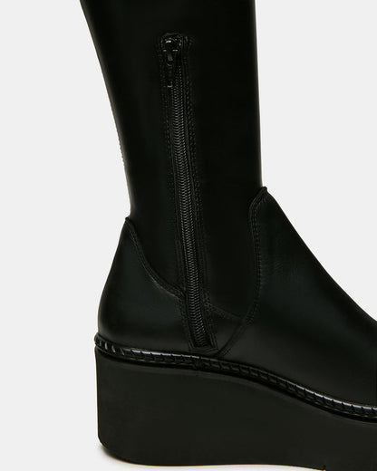 DRACO Black Knee-High Round-Toe Platform Women's Boot | Steve Madden