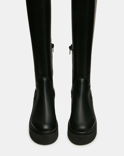 DRACO Black Knee-High Round-Toe Platform Women's Boot | Steve Madden