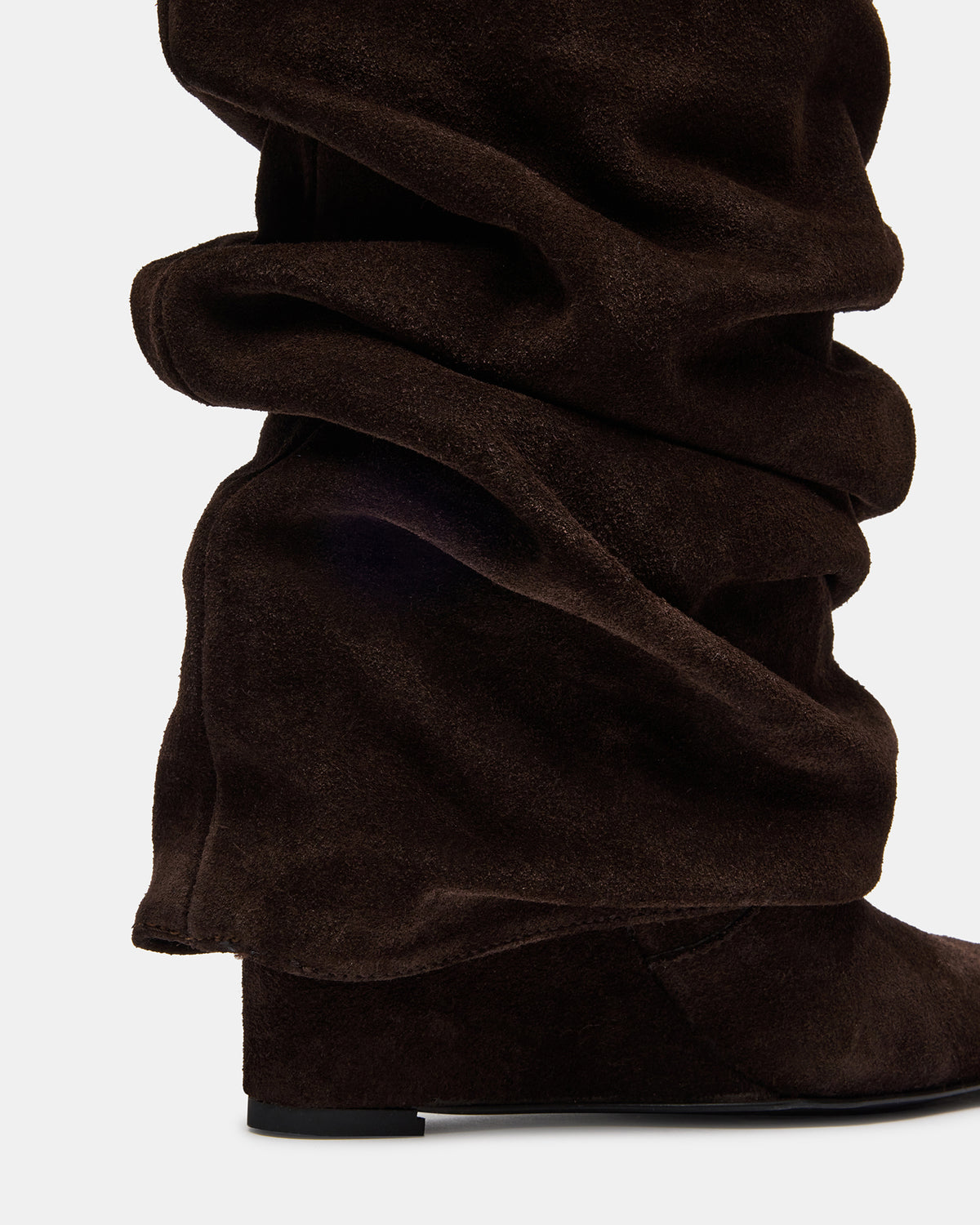 MONTANA Brown Suede Knee-High Square-Toe Wedge Fold-Over Women's Boot | Steve Madden