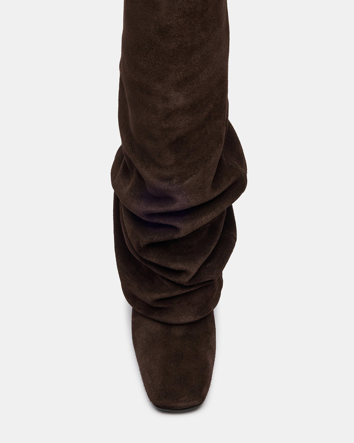 MONTANA Brown Suede Knee-High Square-Toe Wedge Fold-Over Women's Boot | Steve Madden