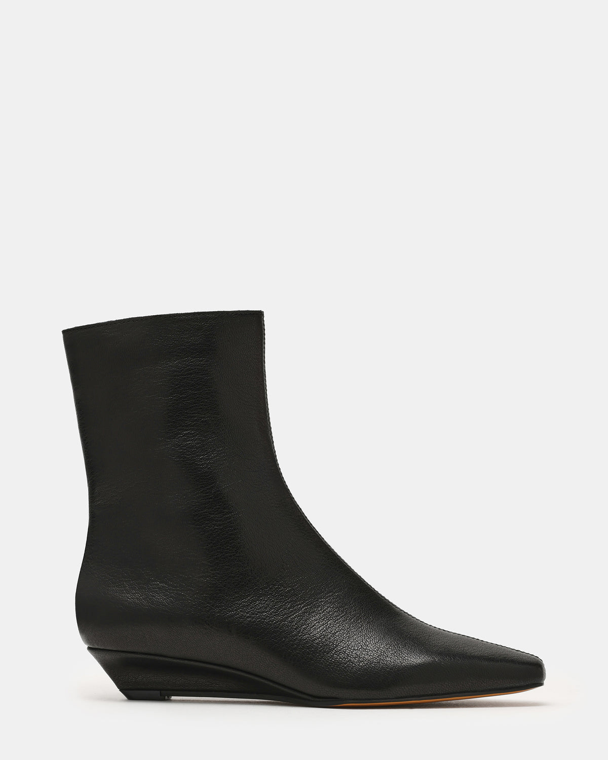 FLAIRE Black Leather Square-Toe Wedge Bootie Women's Ankle Boot | Steve Madden