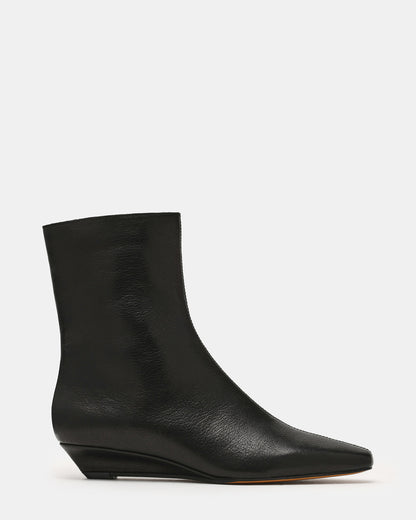FLAIRE Black Leather Square-Toe Wedge Bootie Women's Ankle Boot | Steve Madden