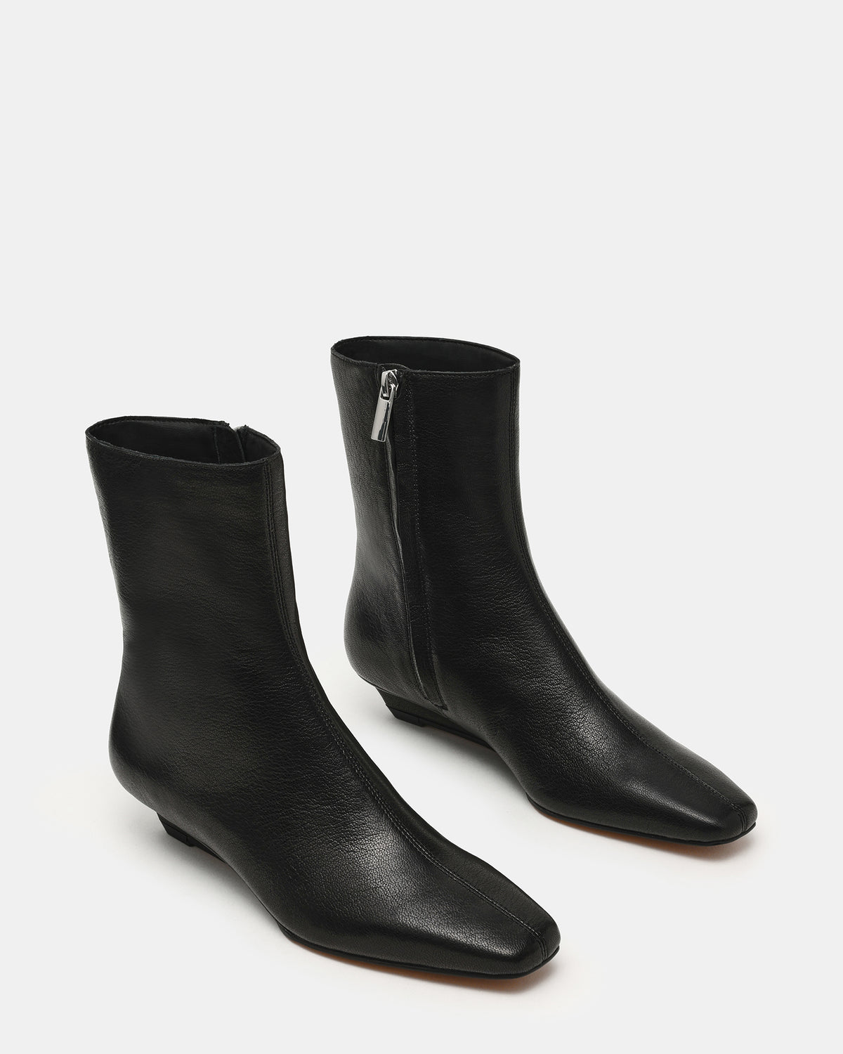 FLAIRE Black Leather Square-Toe Wedge Bootie Women's Ankle Boot | Steve Madden
