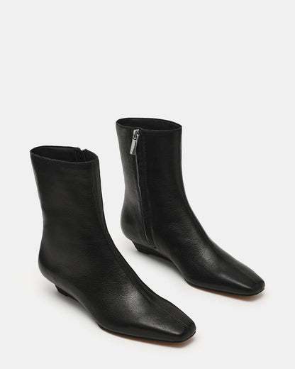 FLAIRE Black Leather Square-Toe Wedge Bootie Women's Ankle Boot | Steve Madden