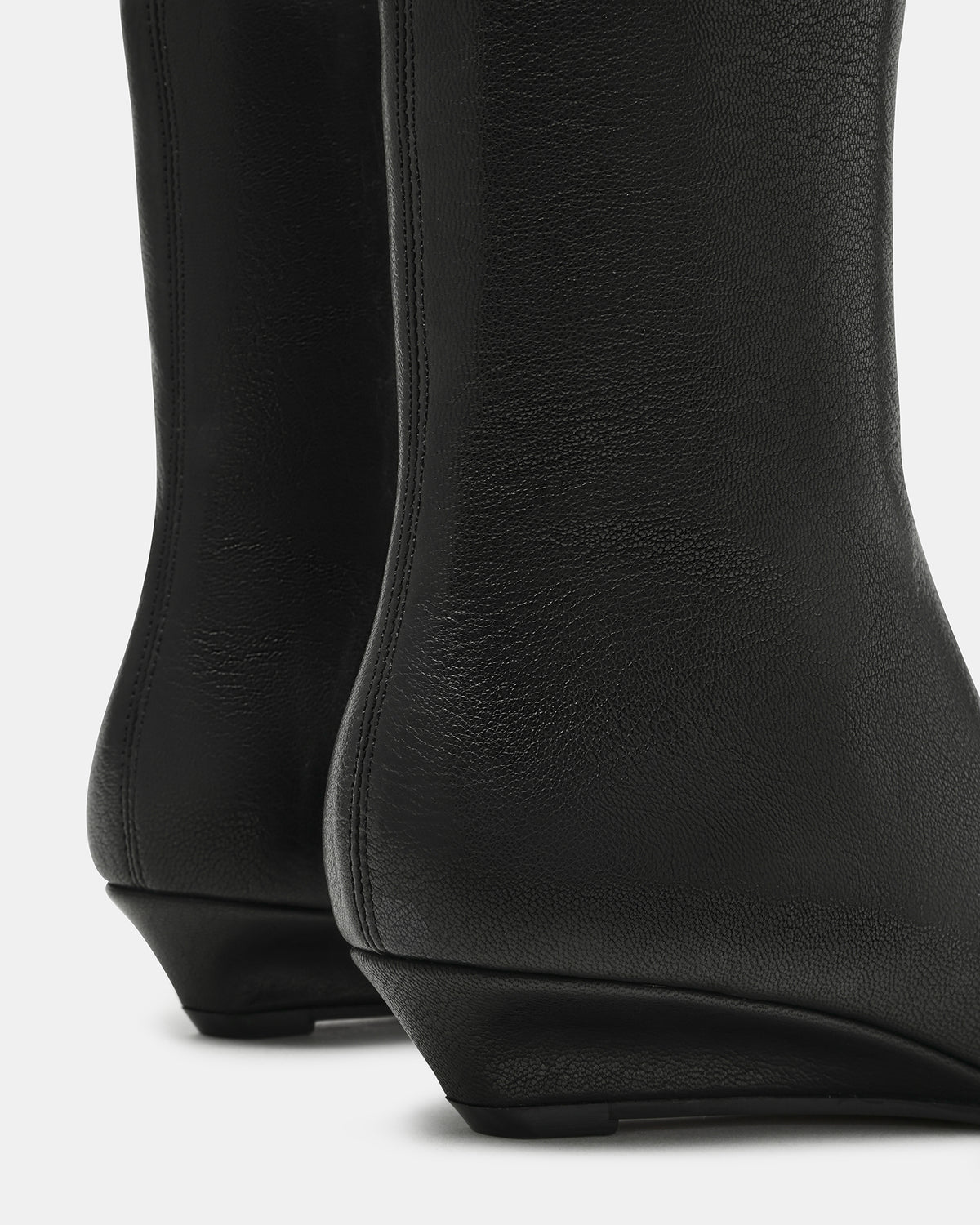 FLAIRE Black Leather Square-Toe Wedge Bootie Women's Ankle Boot | Steve Madden