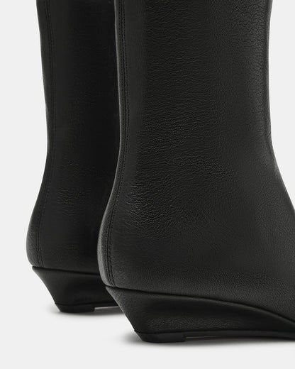 FLAIRE Black Leather Square-Toe Wedge Bootie Women's Ankle Boot | Steve Madden