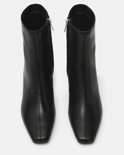 FLAIRE Black Leather Square-Toe Wedge Bootie Women's Ankle Boot | Steve Madden