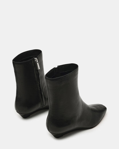 FLAIRE Black Leather Square-Toe Wedge Bootie Women's Ankle Boot | Steve Madden