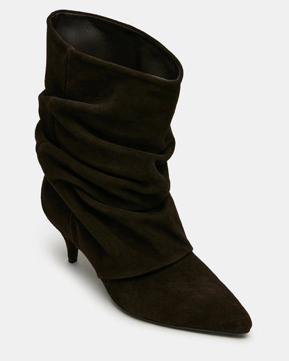 LEXEN Brown Suede Pointed-Toe Fold-Over Scrunched Women's Ankle Boot | Steve Madden