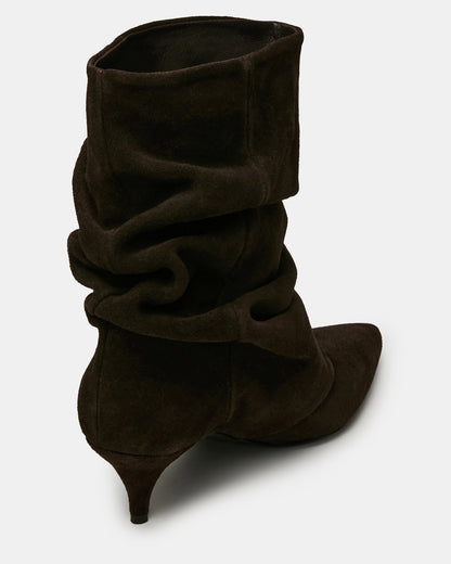 LEXEN Brown Suede Pointed-Toe Fold-Over Scrunched Women's Ankle Boot | Steve Madden