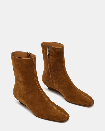FLAIRE Sand Suede Square-Toe Wedge Bootie Women's Ankle Boot | Steve Madden