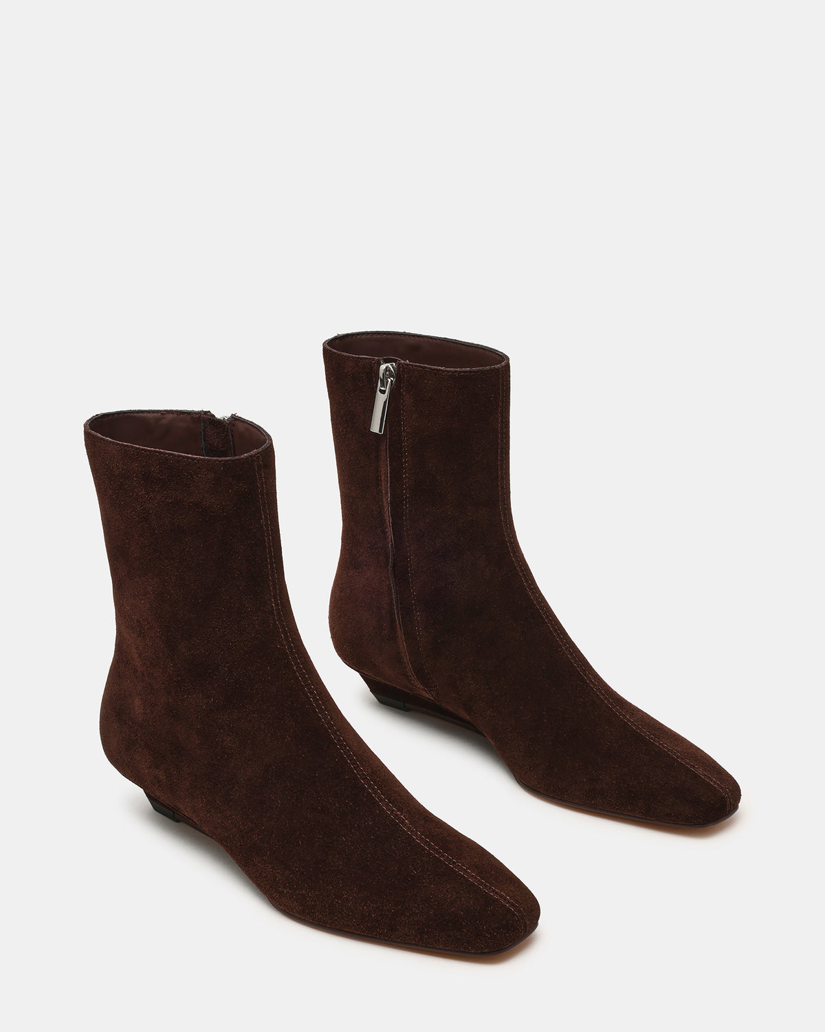 FLAIRE Brown Suede Square-Toe Wedge Bootie Women's Ankle Boot | Steve Madden