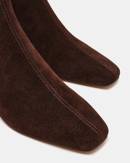 FLAIRE Brown Suede Square-Toe Wedge Bootie Women's Ankle Boot | Steve Madden