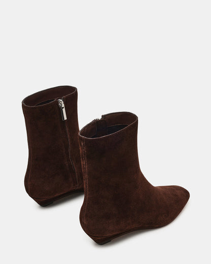 FLAIRE Brown Suede Square-Toe Wedge Bootie Women's Ankle Boot | Steve Madden