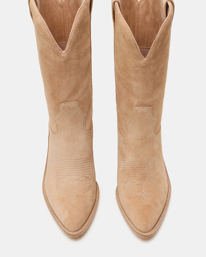 SALLY Sand Suede Pointed-Toe Western Block Heel Women's Boot | Steve Madden